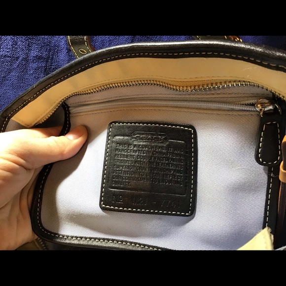 Coach small leather & canvas tote, EUC, black, tan - Picture 5 of 8